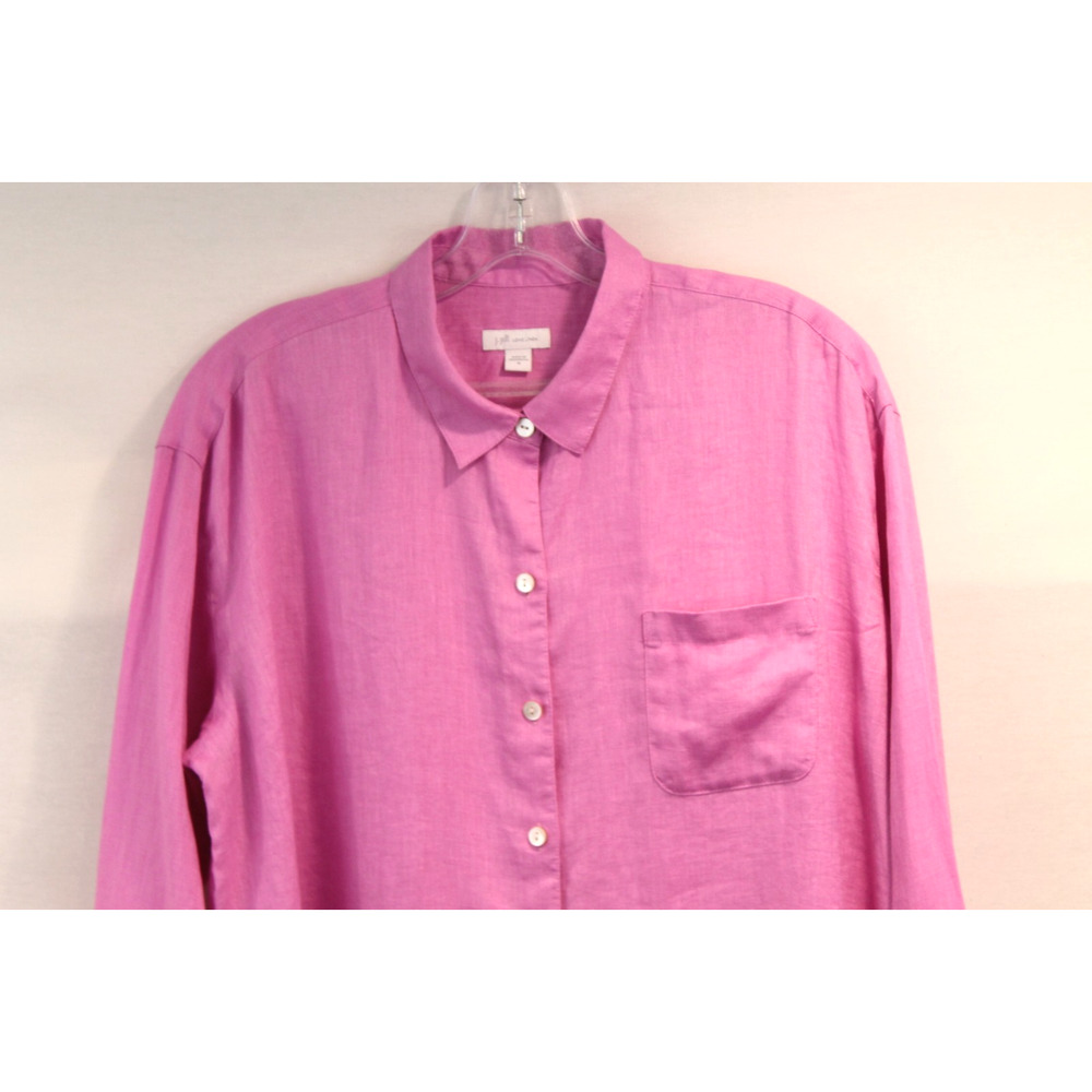 J Jill Top Pure Linen Womens size M Lavender Button Up Pocket Long Sleeve Tunic - Picture 2 of 8
